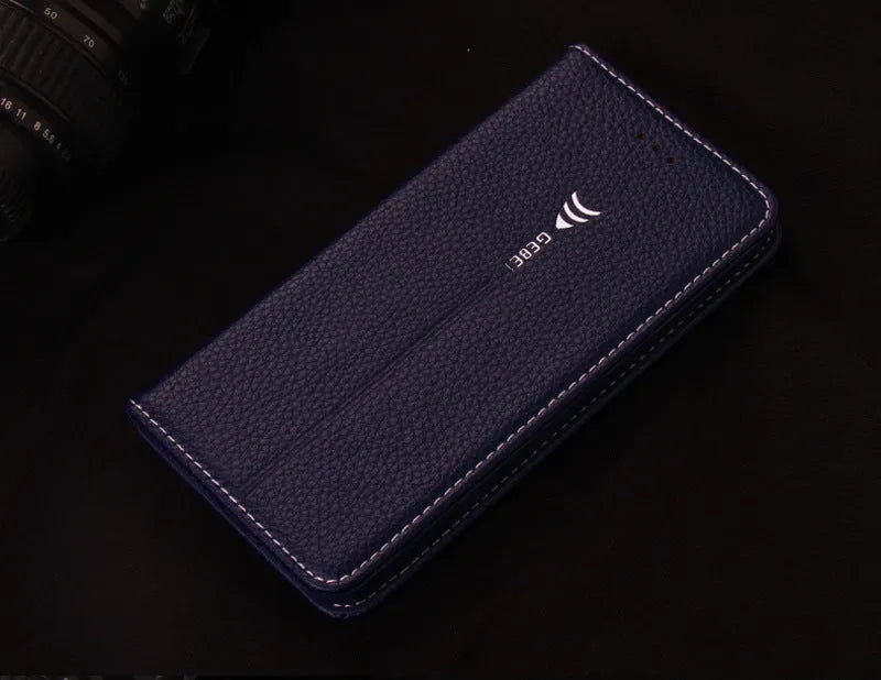 PU leather wallet phone case for iPhone showing card slots and cash compartment in khaki colour
