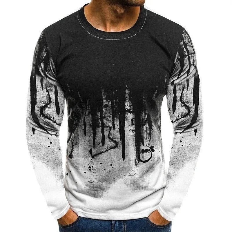 Men's grey long sleeve sports T-shirt with digital print on front