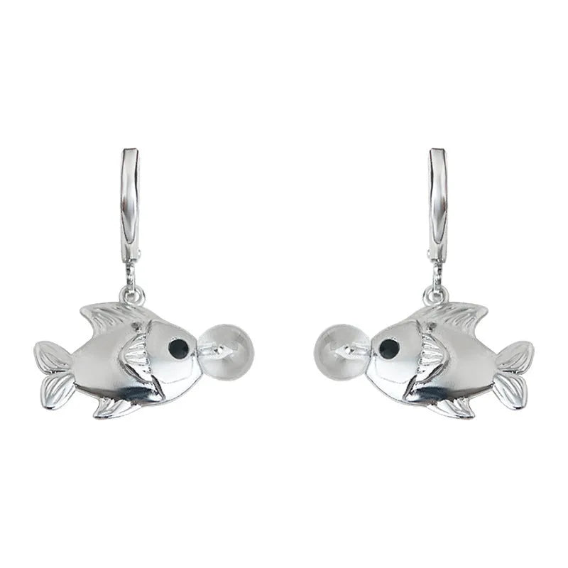 Bubble fish design copper earrings with electroplated finish and goldfish elements