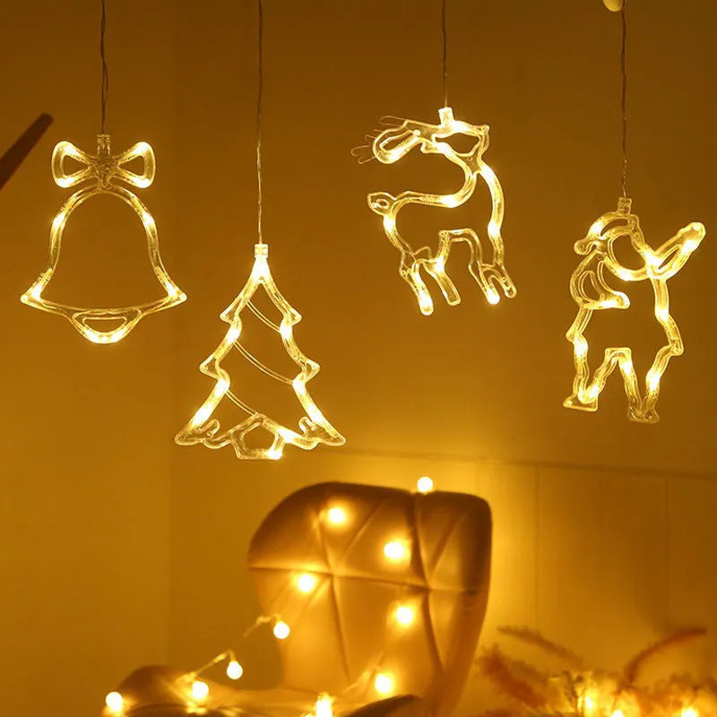 Christmas LED suction cup light featuring a Santa Claus shape on a window, with 10 warm white LED beads