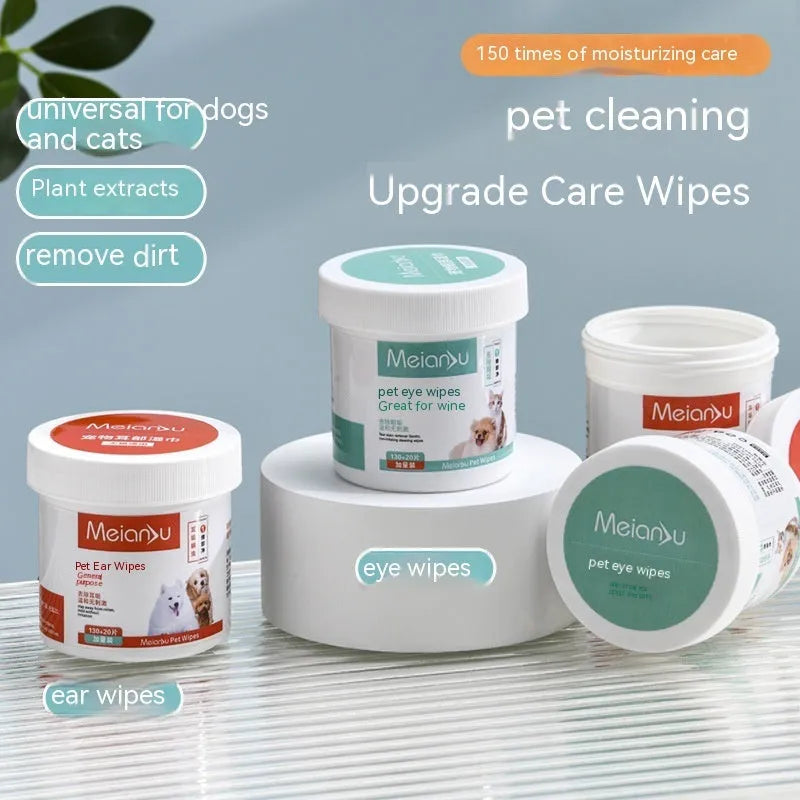 Box of pet ear and eye cleaning wipes, non-woven fabric, 130 or 150 pieces, for dogs and cats