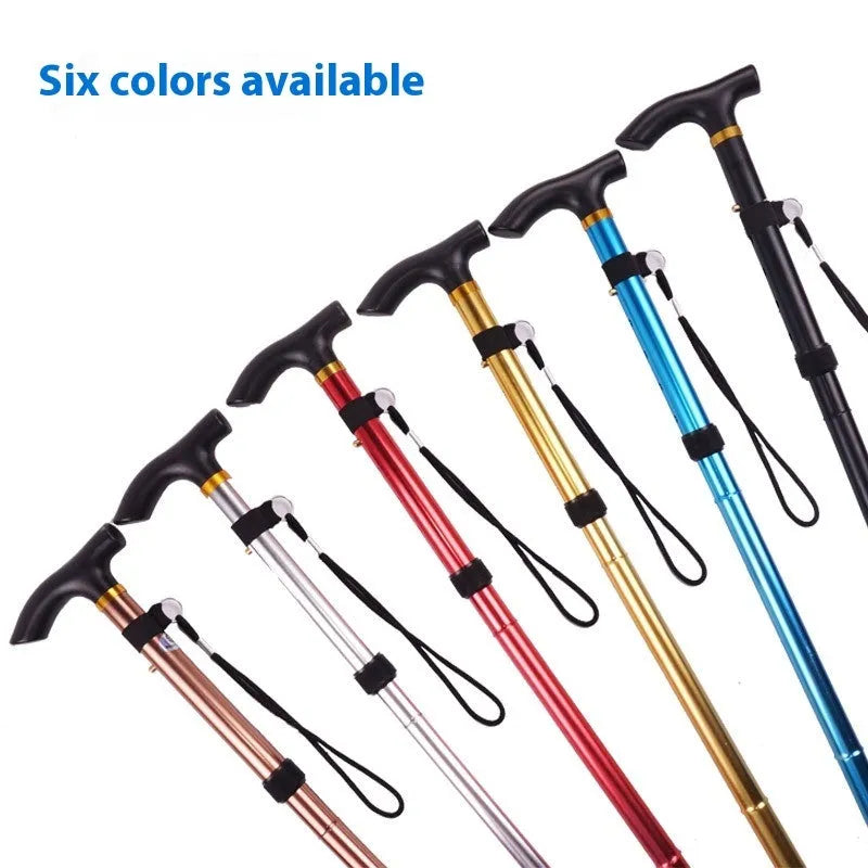 Aluminium folding walking cane extended to show adjustable length and non-slip rubber tip