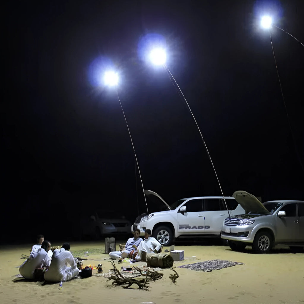 White LED fishing rod light on telescopic pole with remote controller for outdoor use