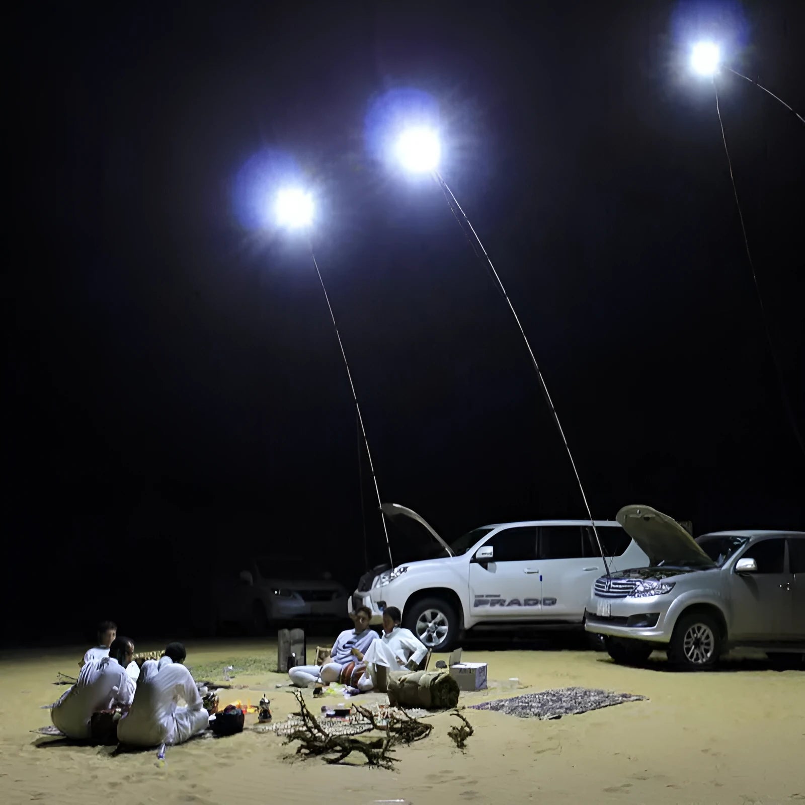 White LED fishing rod light on telescopic pole with remote controller for outdoor use