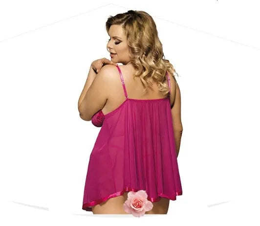 Women's seamless lace and mesh lingerie sleepdress in black, available in big code sizes up to 6XL