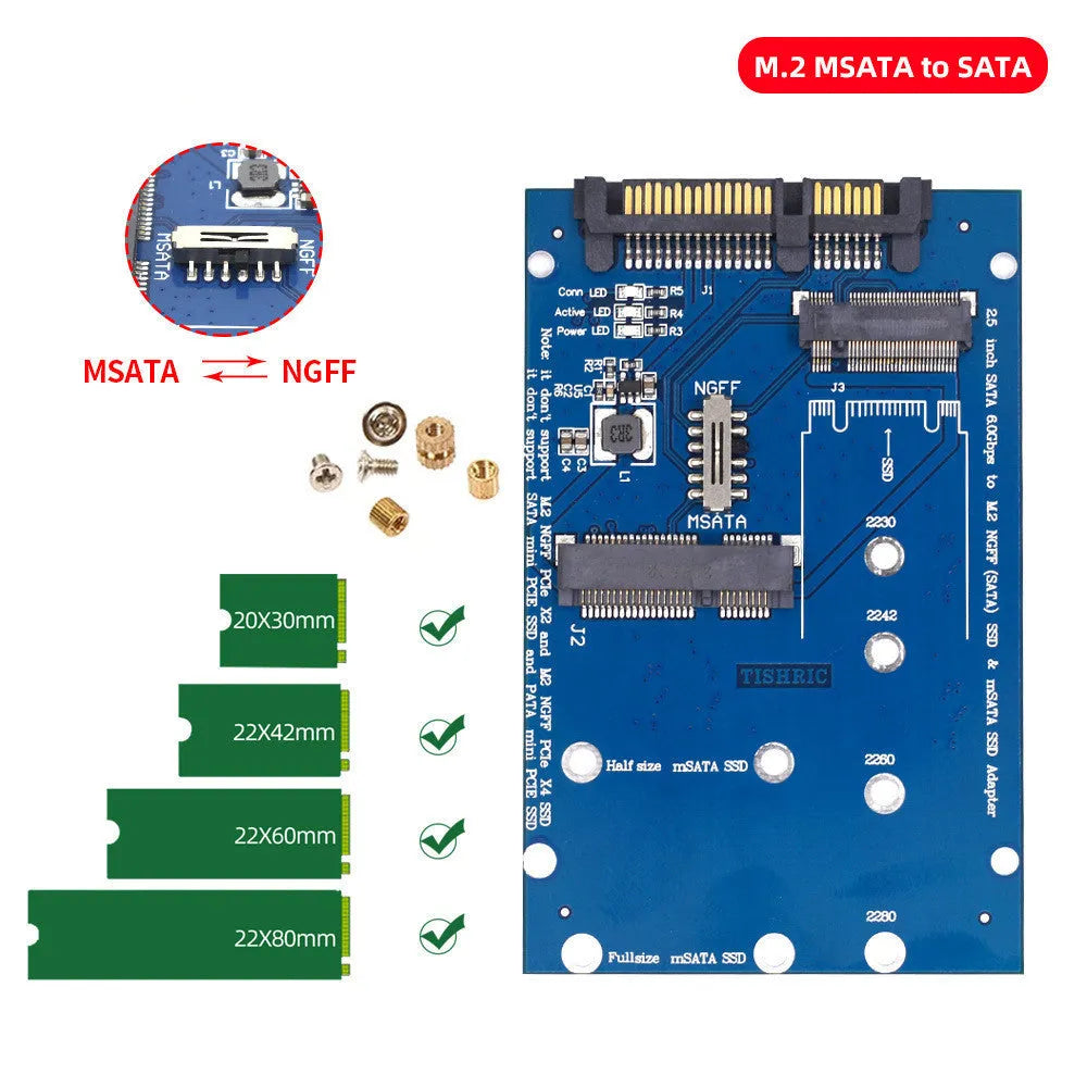 Black SATA to M.2 NGFF mSATA SSD conversion adapter card with 2.5-inch form factor