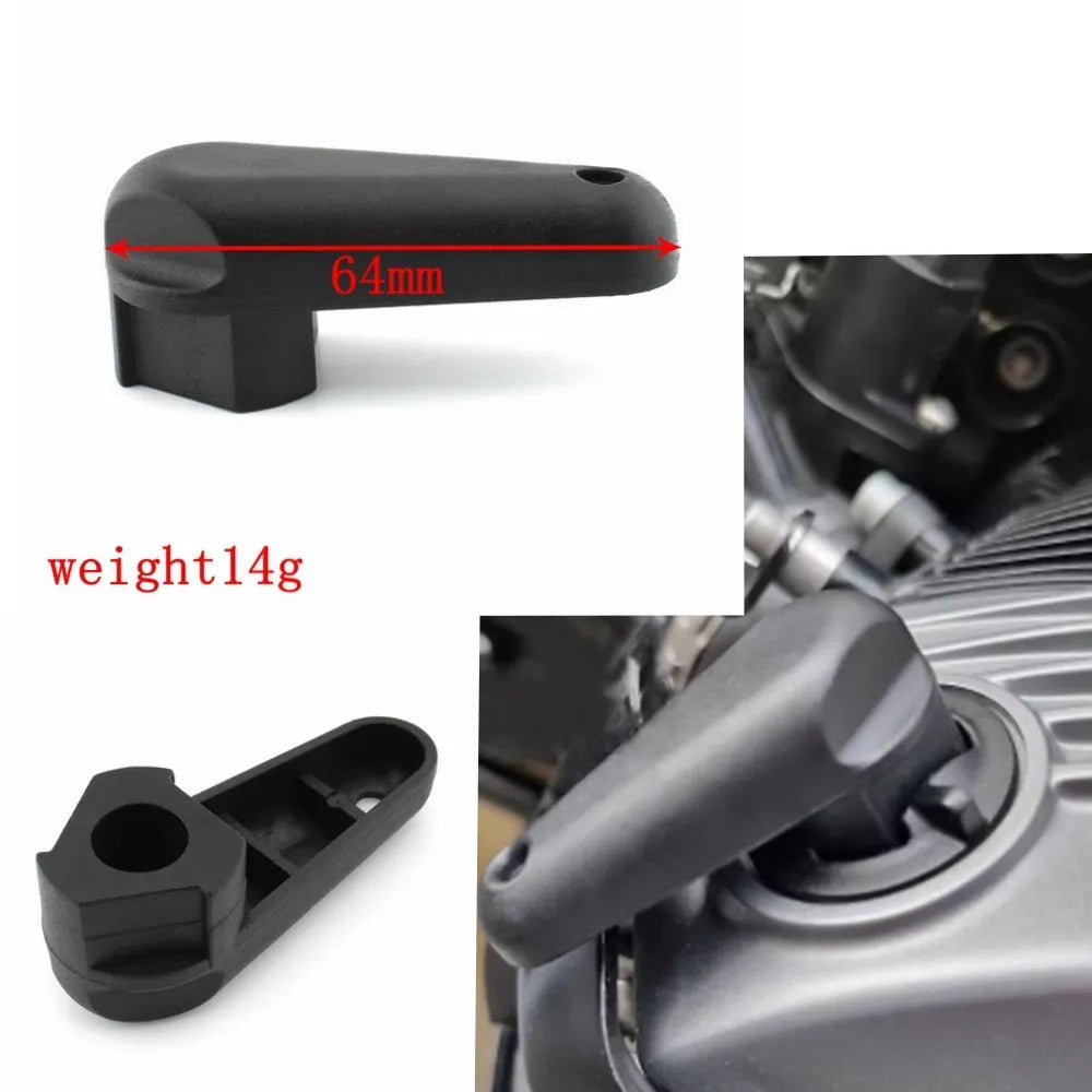 Black nylon quick release oil filter wrench for BMW motorcycle engine maintenance