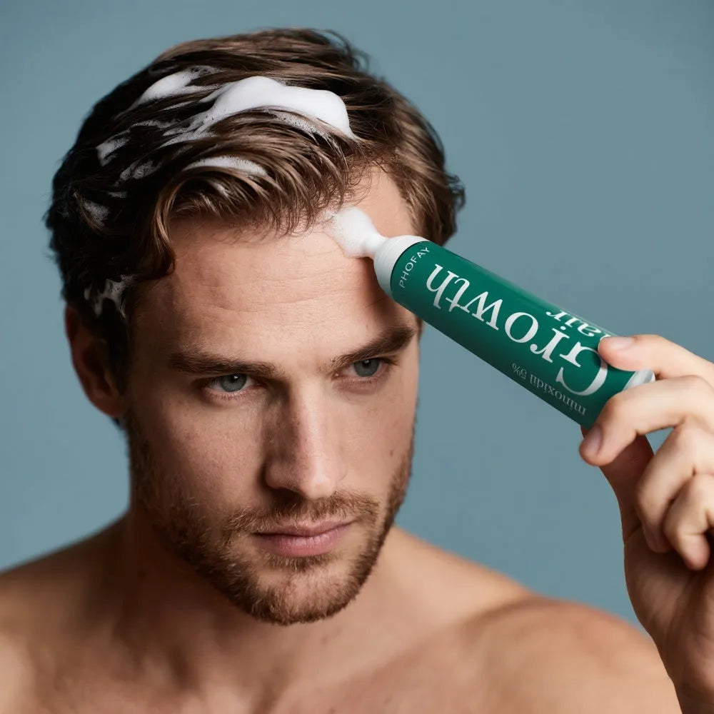 CH004 Minoxidil Anti-Hair Loss Mousse set box with three foam pieces for topical scalp treatment