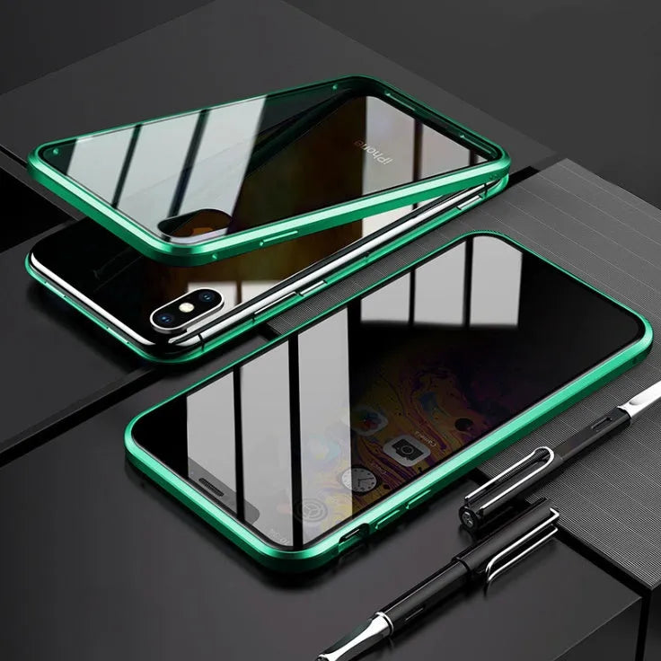 Samsung Galaxy anti-peeping magnetic phone case in clamshell design with double-sided glass