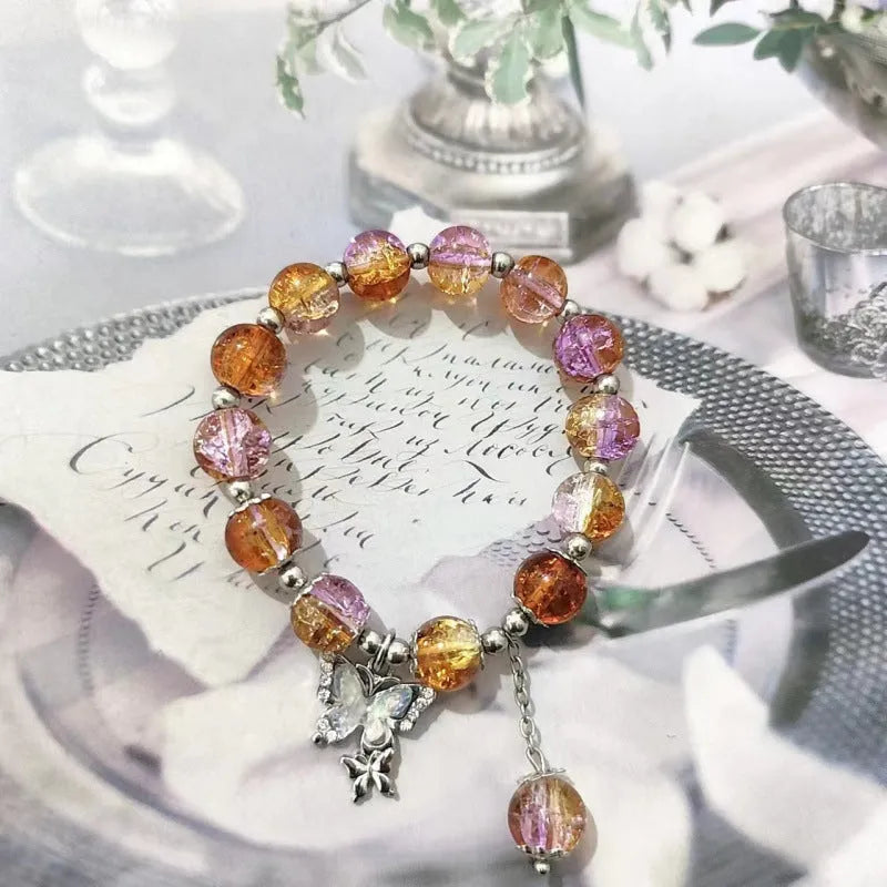 Chinese style glass bamboo leaf bracelet for women with manual craft details.