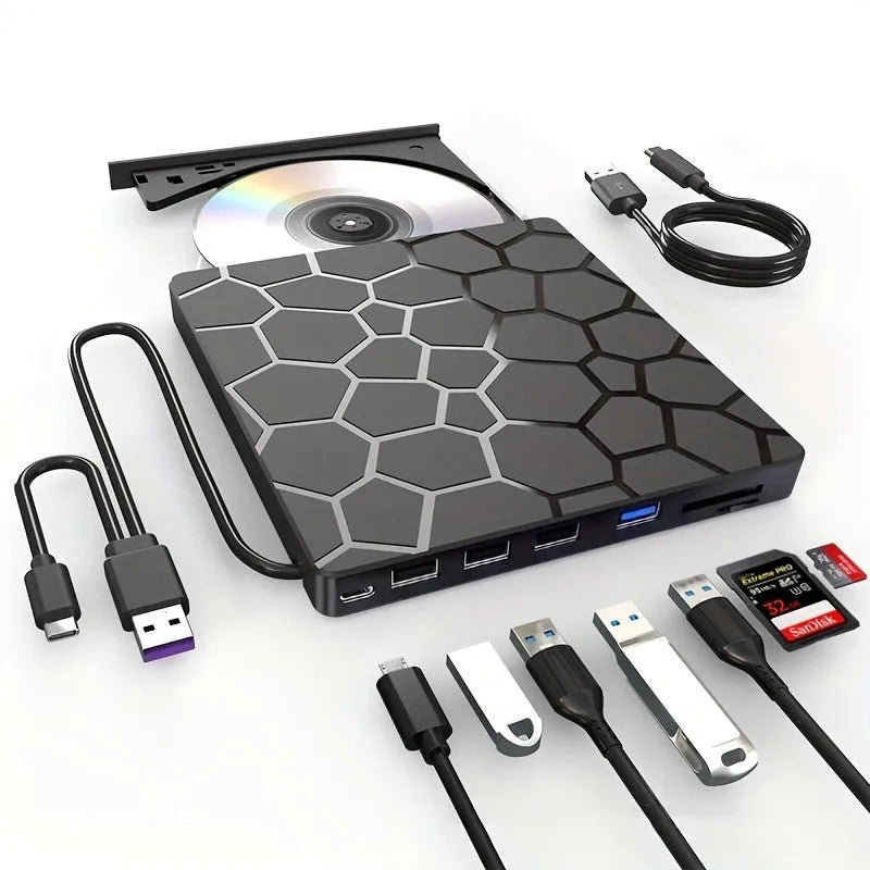 Black external USB CD drive writer with compact rectangular design