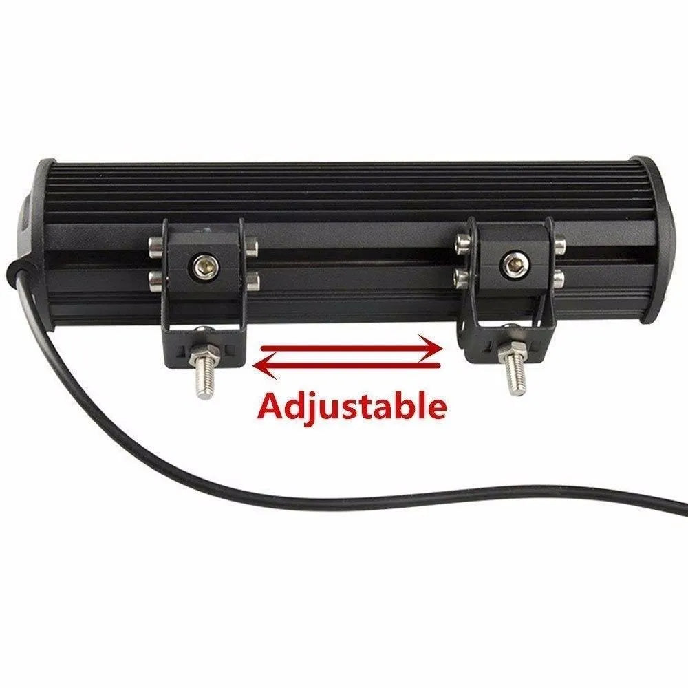 Black aluminium alloy 72W double row LED roof work light with PMMA lens for off-road vehicles.