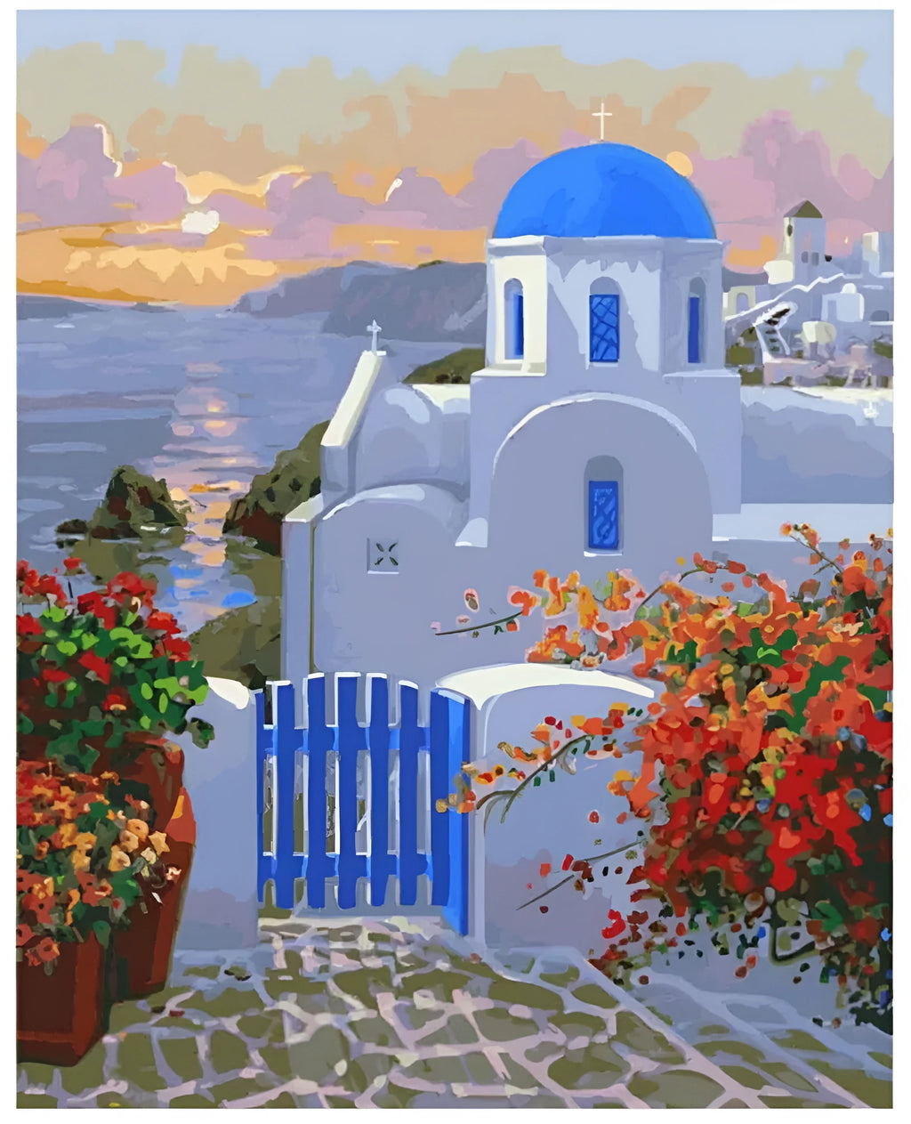 Sea View Villa DIY digital oil painting kit with 40x50cm linen canvas, acrylic paints, and brushes
