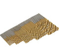 50 piece titanium coated high speed steel twist drill bit set with HSS construction