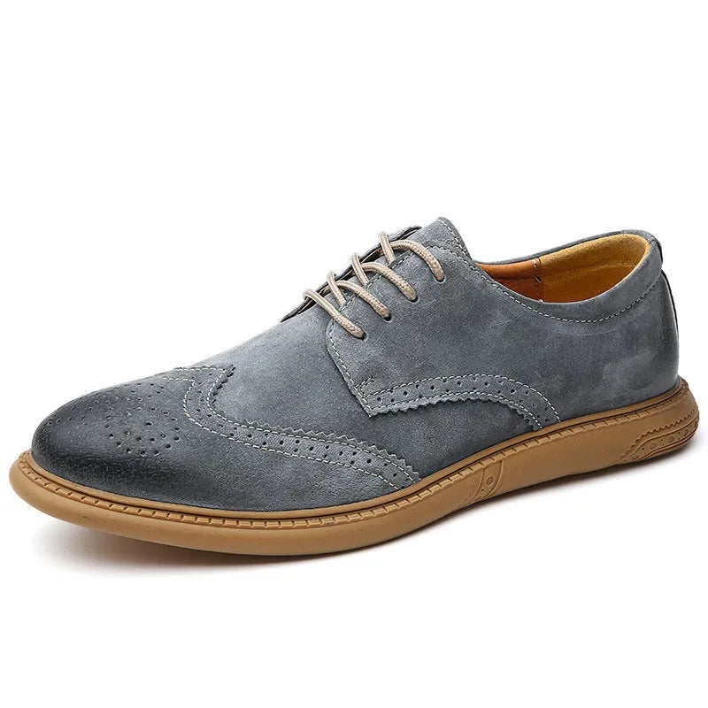 Men's genuine leather business formal shoes in black with lace-up design and rubber sole