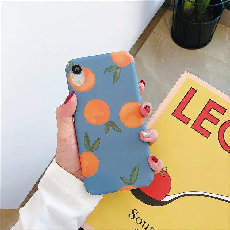 Orange retro plastic phone case back cover for IPhone with water and blue background design
