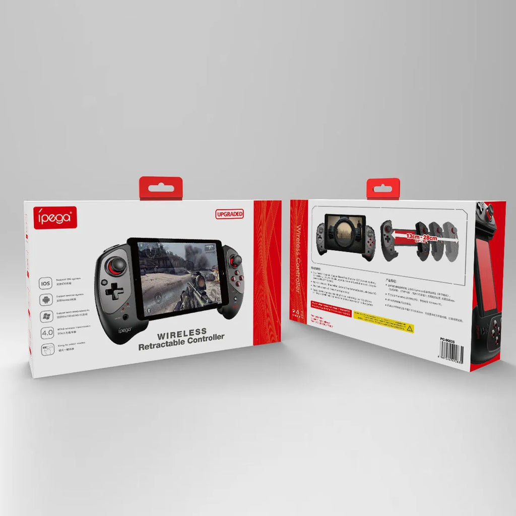 Red telescopic Bluetooth gamepad controller extended, with USB cable, for Android iOS and PC