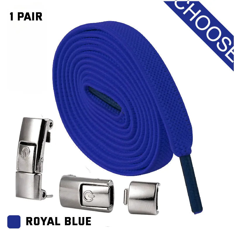 Press lock elastic no-tie shoelaces with 8mm widened flat design in various colours