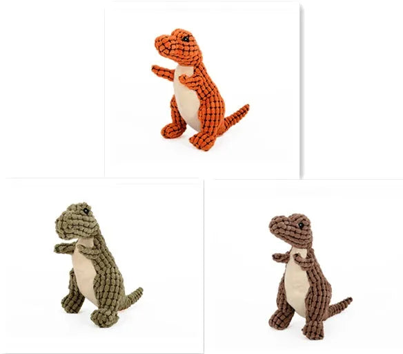 Dinosaur pet toy for large dogs with corn velvet outer, squeaker, in green colour, 25cm size