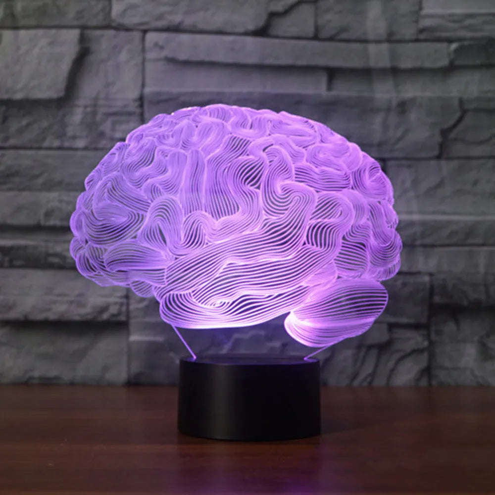 3D acrylic desk lamp with colourful LED illumination and remote control on wooden surface