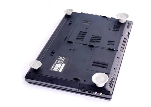 Grey plastic laptop cooling pad set showing large and small sizes on flat surface