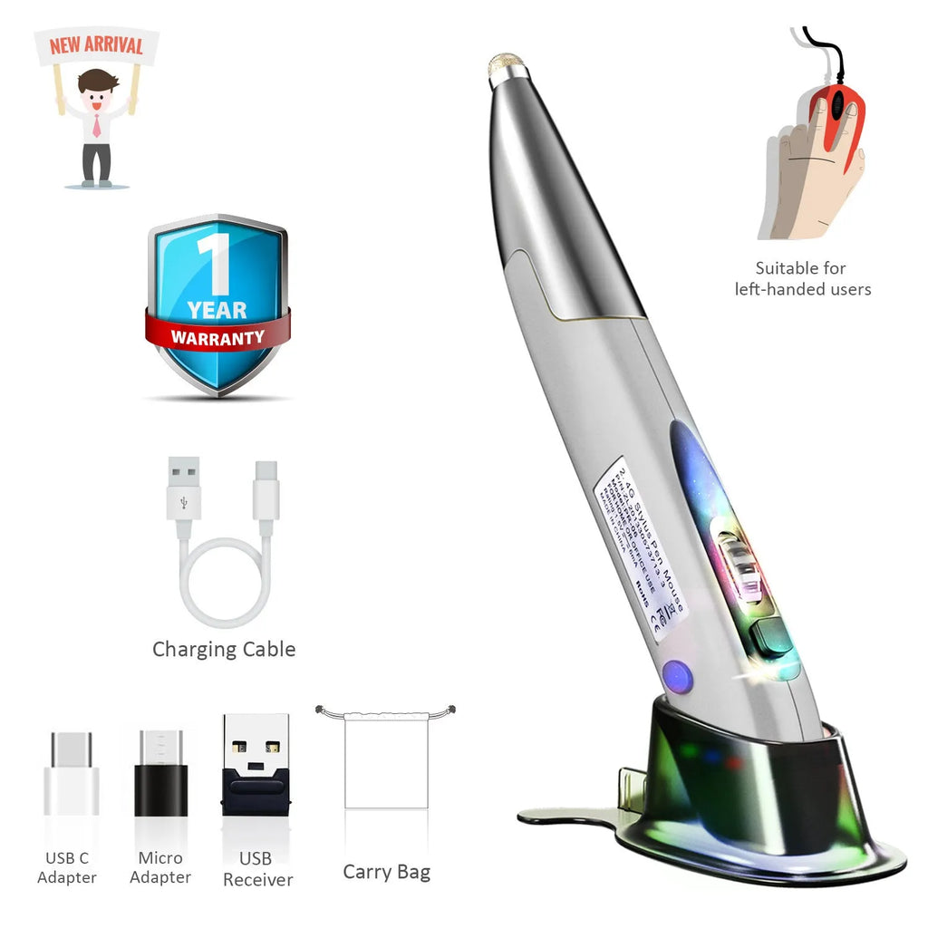 Creative vertical pen mouse wireless 1600DPI in red with NANO receiver on white background