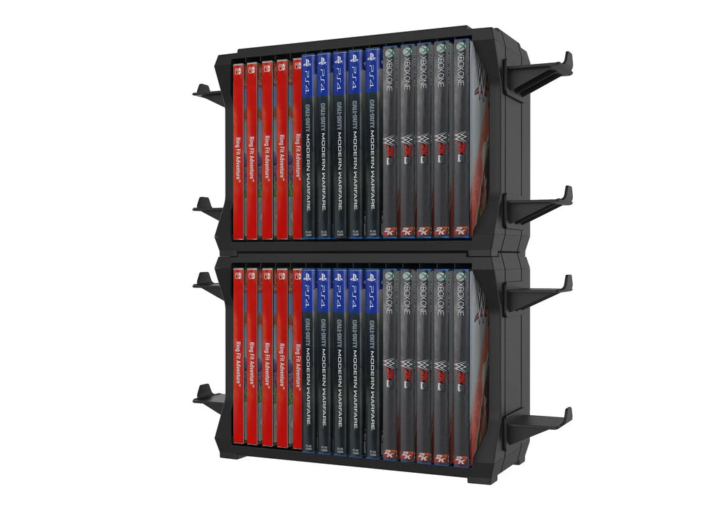 Black ABS plastic game disc and controller storage holder for PS5 and Xbox Series X consoles