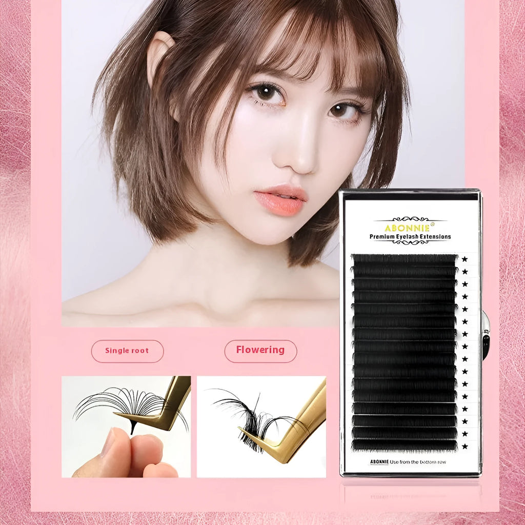 False eyelashes with 16 rows of mink hair on a matte wool base, showing length options from 8mm to 18mm.