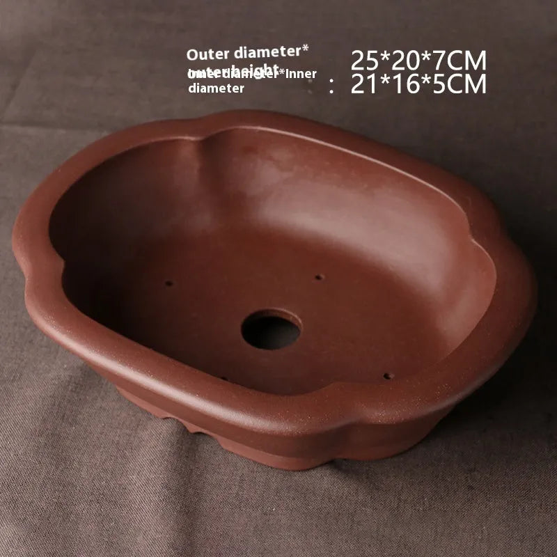 Handmade purple clay bonsai basin with classical Chinese plain design measuring 25×20×7cm