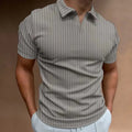 Men's striped V-neck short sleeve polo shirt in a cotton blend fabric, shown in one of seven available colours.
