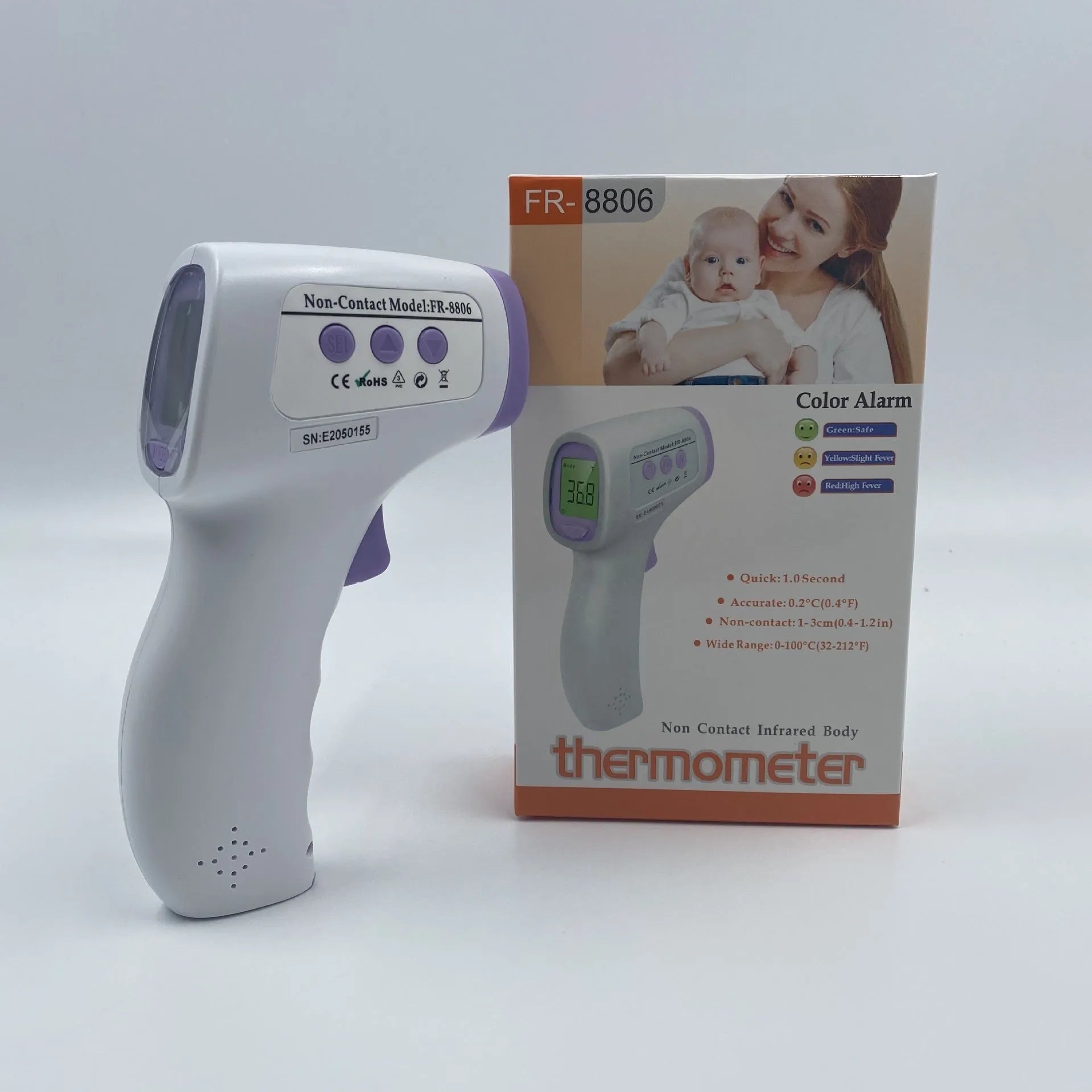 White digital thermometer with LCD display for non-contact temperature measurement