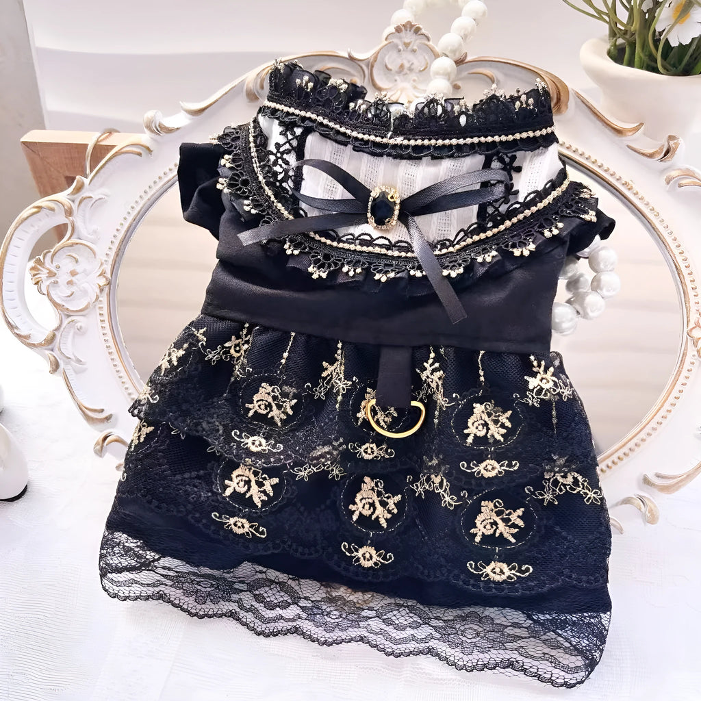 Golden gothic skirt costume for small cat or dog with princess-style design
