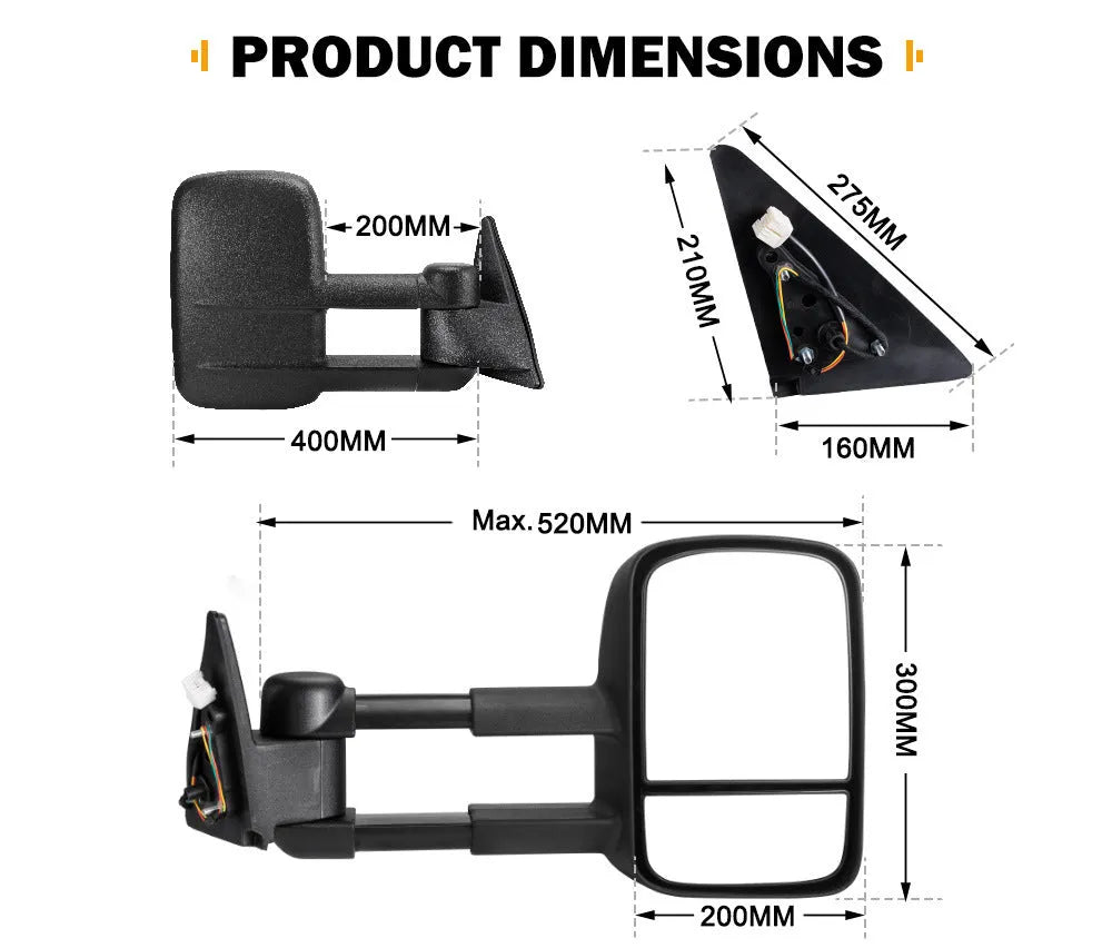 Black foldable side mirror pair for Toyota Land Cruiser 100 (1998-2007 model)