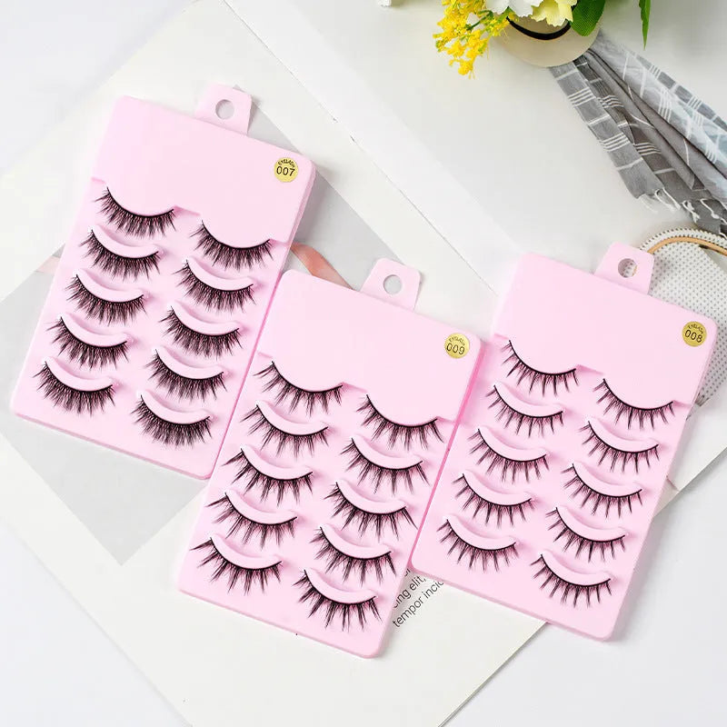Manga false eyelashes set showing 007, 008 and 009 natural wispy styles for anime cosplay