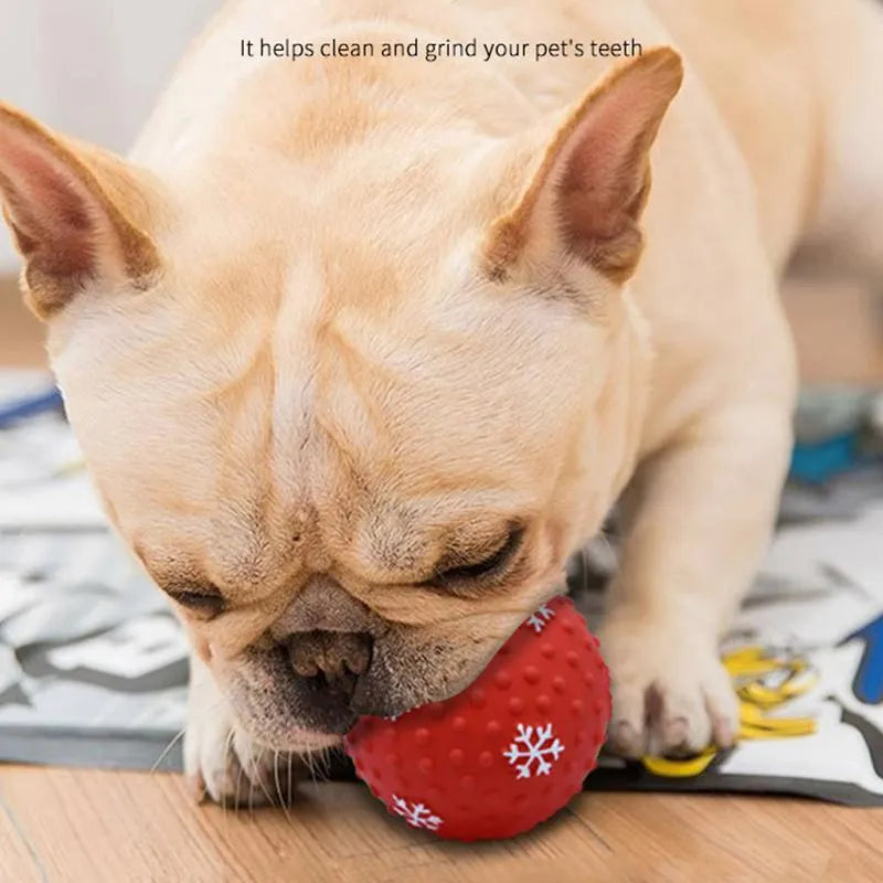 Red and green dog toy balls with squeaker and air vents 7cm for small medium dogs