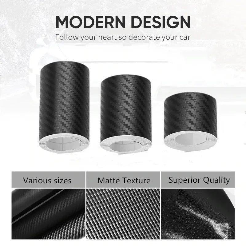 Close-up of matte black 3D carbon fibre pattern adhesive protection roll for car door sills