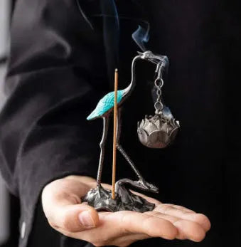 Chinese style copper alloy gourd incense burner with dragon phoenix stove pipa design, electroplated finish, painted blue