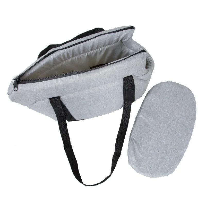 Portable mesh pet carrier bag for small dogs and cats, foldable travel bag in grey or red