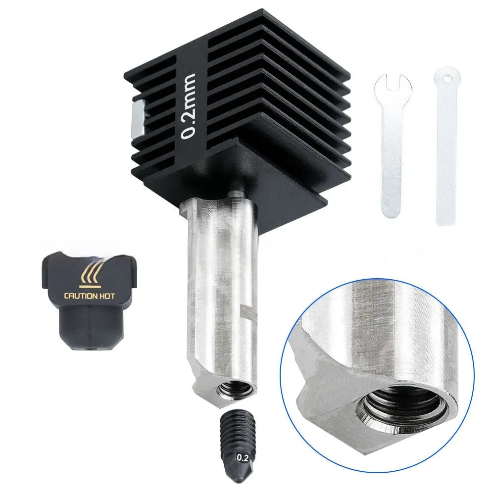 Bambu Lab A1 Mini 3D printer hot end replacement kit with four nozzle sizes and black silicone sleeve