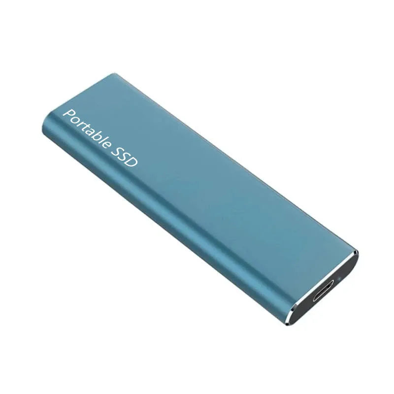 Ultra-thin metal mobile SSD external hard drive showing multiple capacity options and colour interfaces