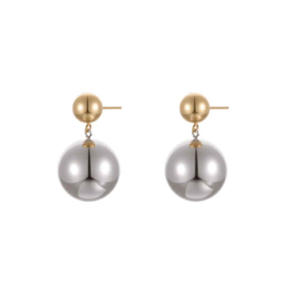 Women's stainless steel colour-block ear studs with round bead geometric design