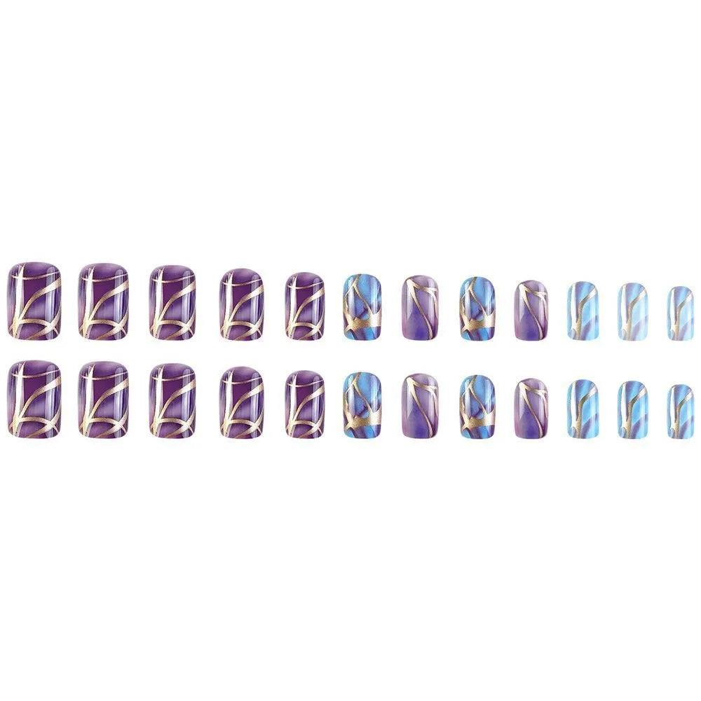 Mid-length purple striped nail stickers in European and American style design