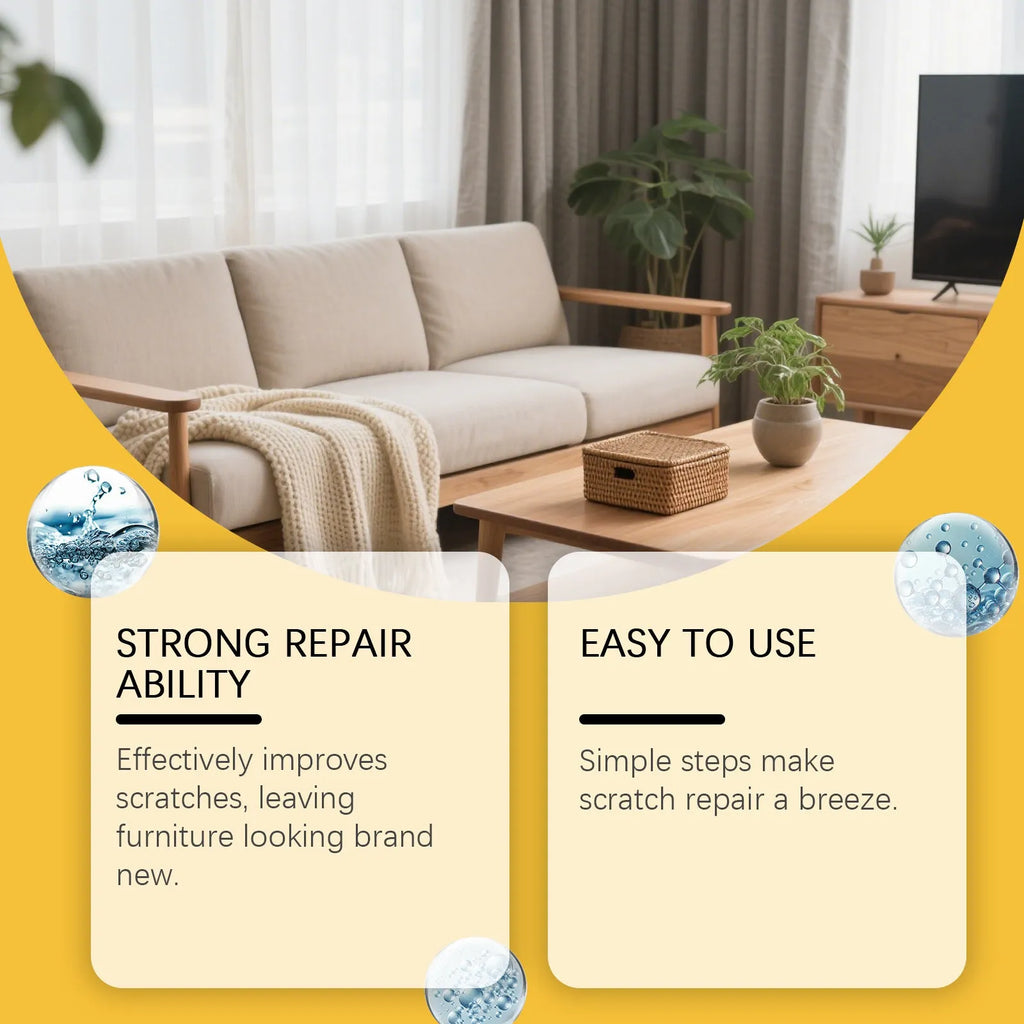 Wooden furniture scratch care kit with 100ml bottle and microfiber towel for cleaning and polishing