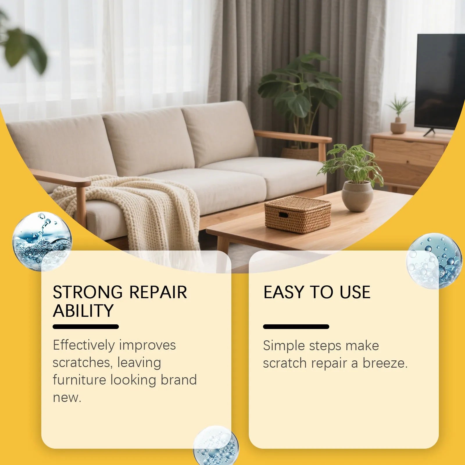 Wooden furniture scratch care kit with 100ml bottle and microfiber towel for cleaning and polishing