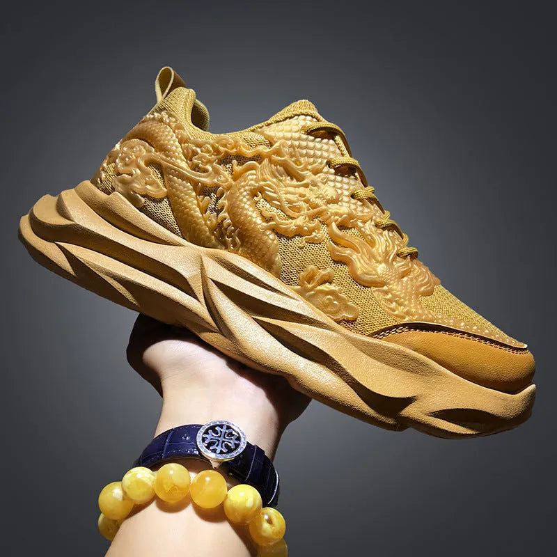 Casual fly knit sneakers with breathable upper and dragon design colour options