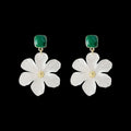 Dark green alloy earrings with sweet flowers needle design for female wearers
