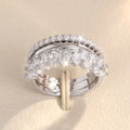 Geometric copper ring three-piece set with zircon inlay white gold colour on display
