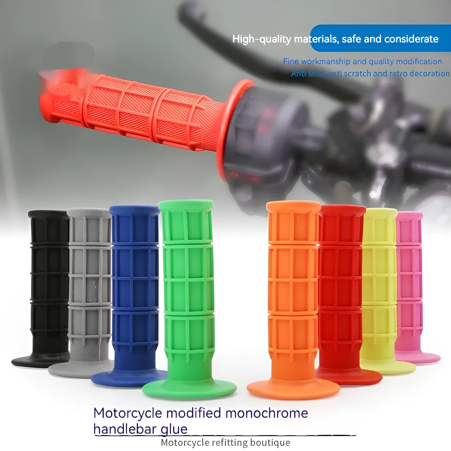 22mm motorcycle handle grip set with rubber surface and plastic core in multiple colours