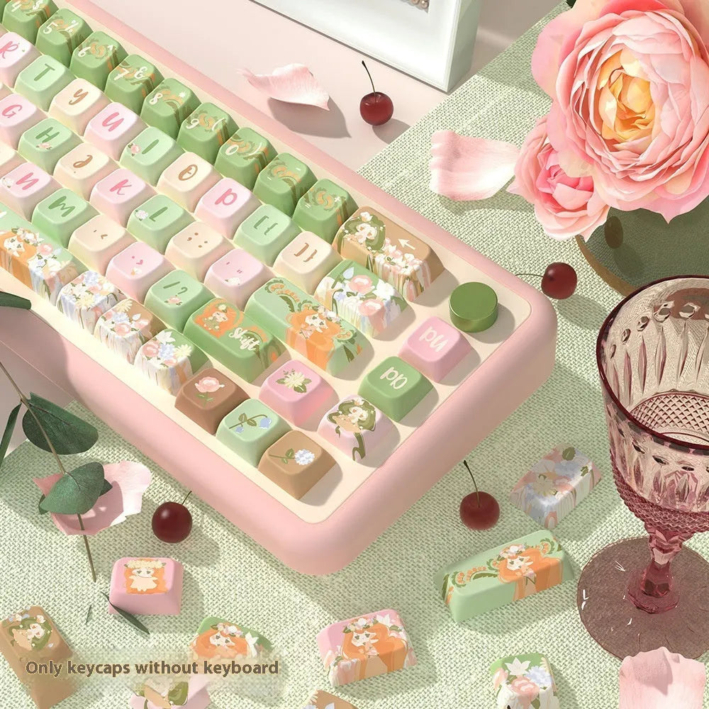 Mu Xia Garden Summer Garden custom PBT keycap set for mechanical keyboards, showing dye-sublimated designs.