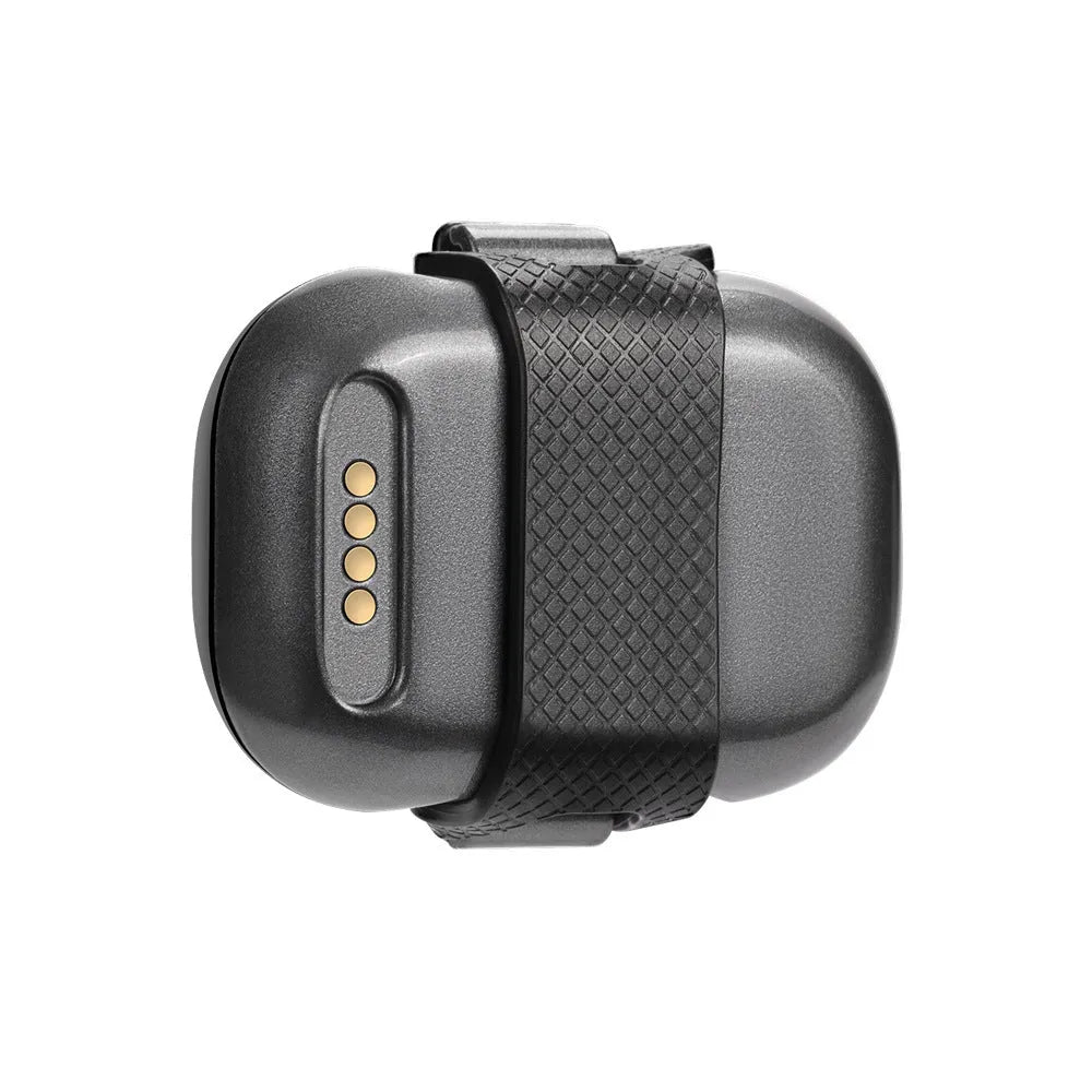 Black ABS plastic GPS pet tracker with hanging rope for collar attachment